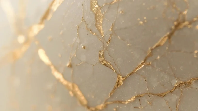 Gold cracks across porcelain surface representing skin barrier recovery and repair