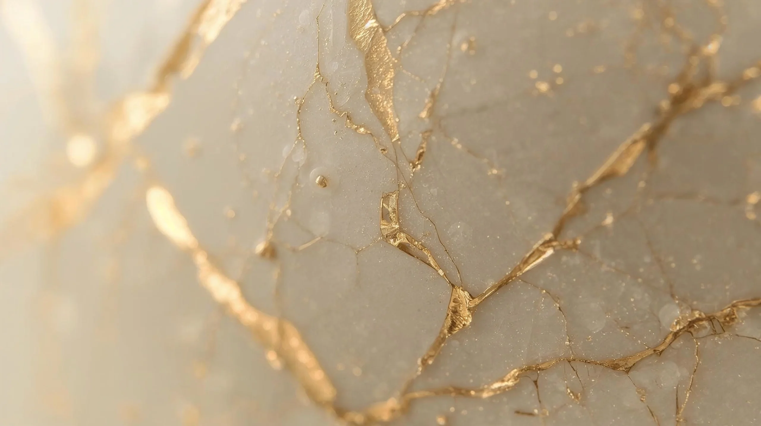 Gold cracks across porcelain surface representing skin barrier recovery and repair