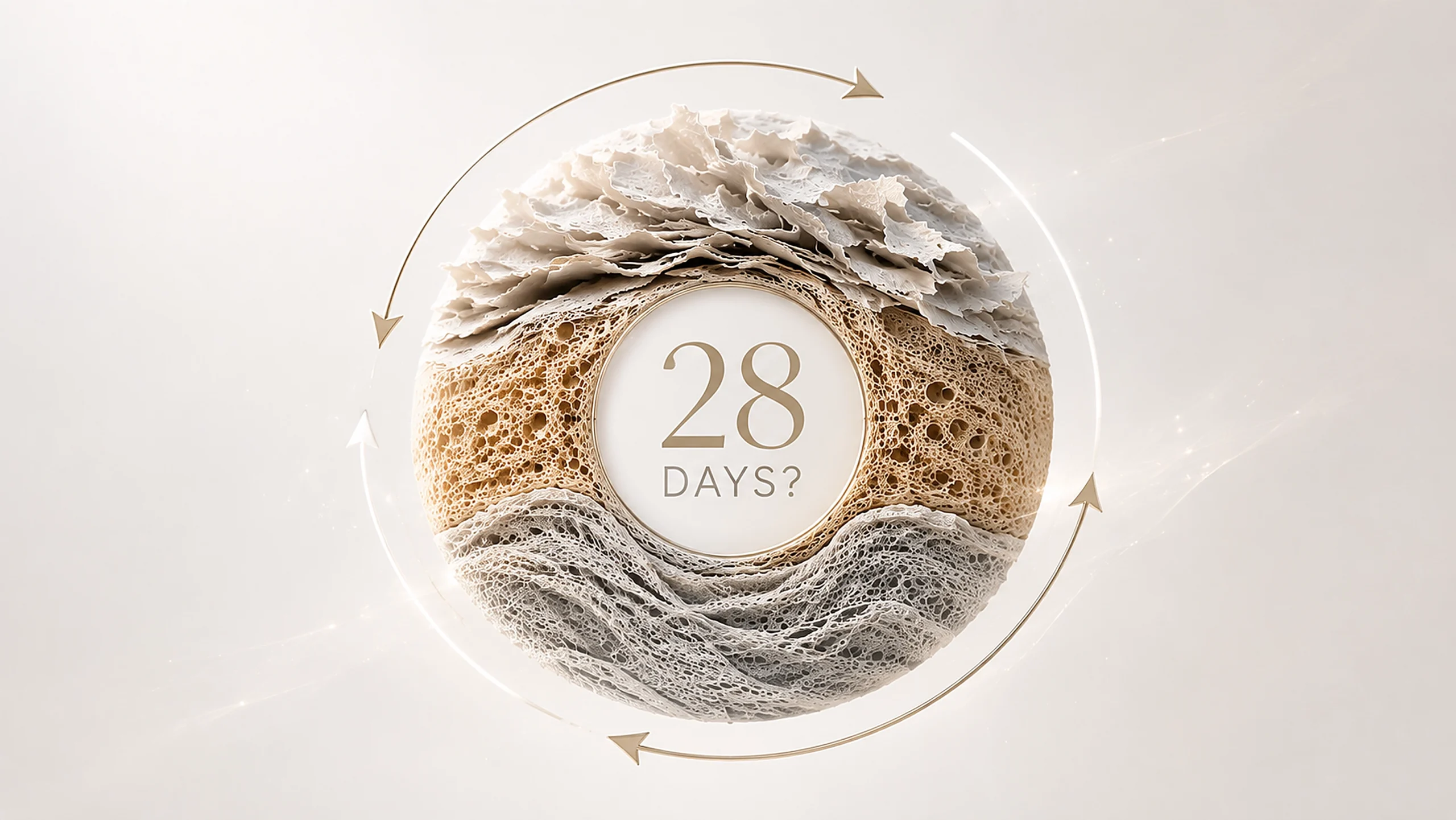 a wheel showing epidermal layers, centered around '28 days?' with arrows circulating around the wheel